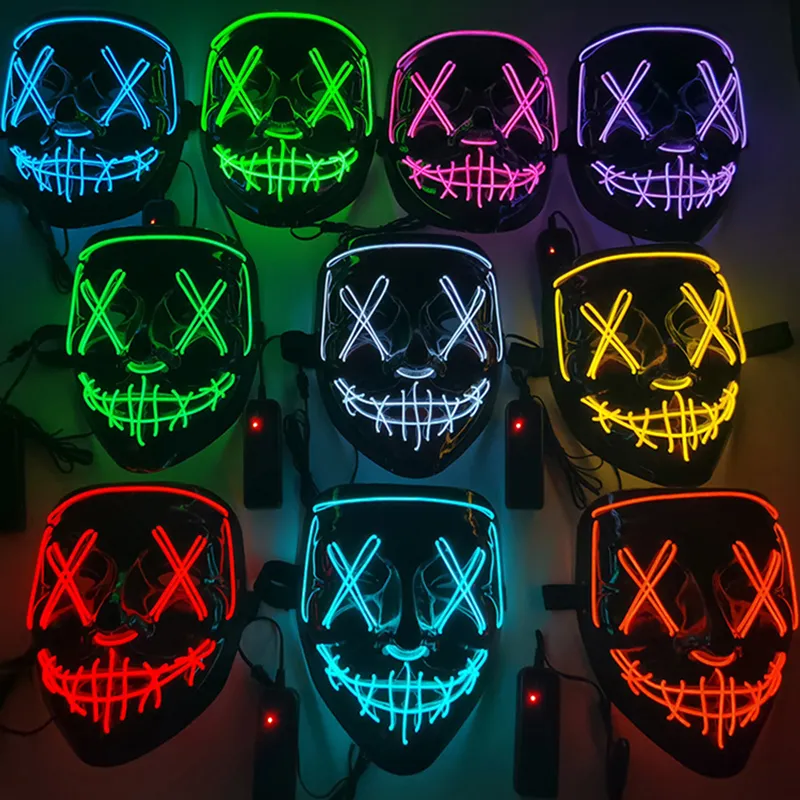 Halloween Costume Props Led Scary Light Up Mask Luminous Glowing Party Neon El Wire Cosplay Horror Masks Decor HY0030