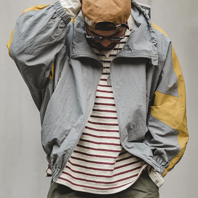Mens Jackets American Vintage Windbreaker Jackets Men Patchwork