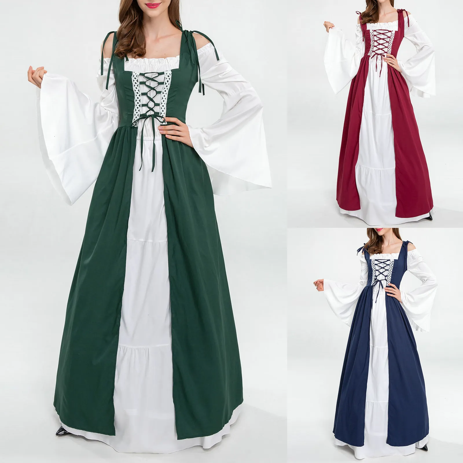 Off Shoulder Renaissance Maxi Dress Flare Sleeve Corset Style Drawstring  Medieval Dress For Women From Dou003, $11.76