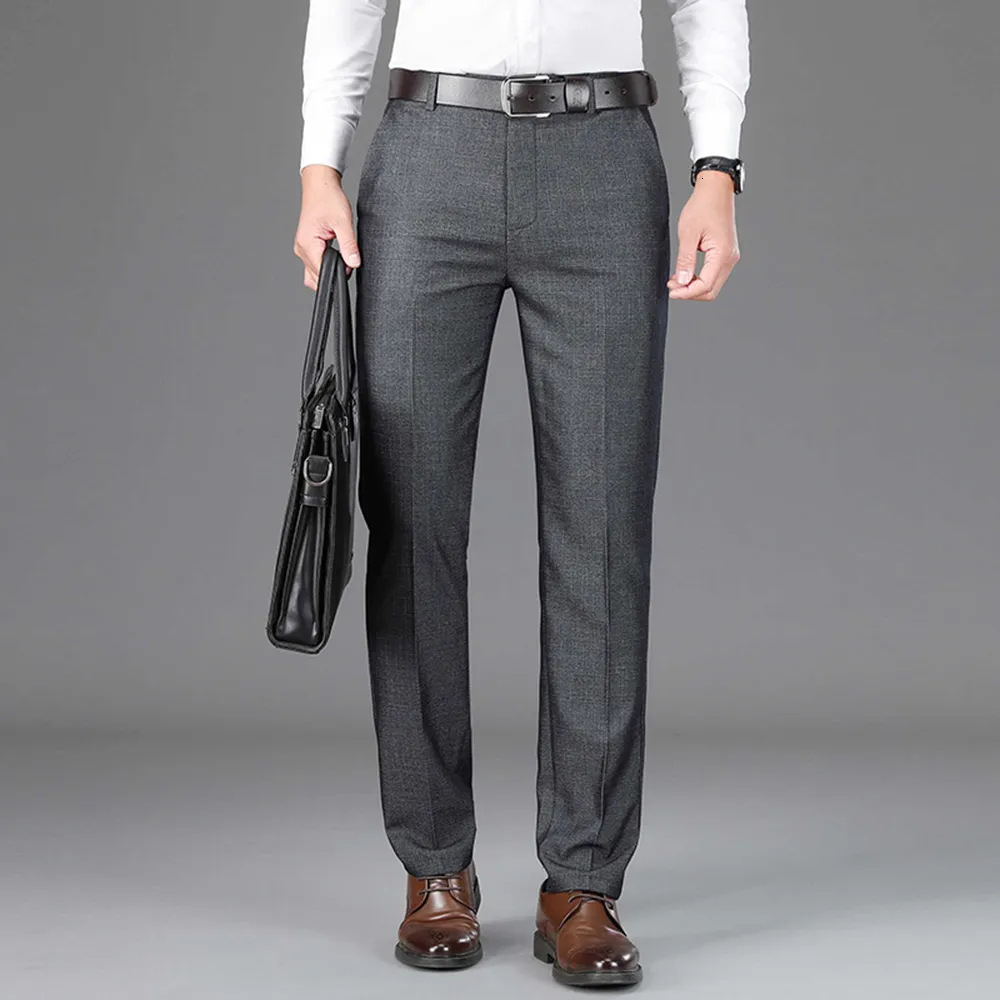Calças masculinas calças de seda bolso liso conforto respirável comprimento total casamento escritório negócios chique moderno formal preto cinza 230904