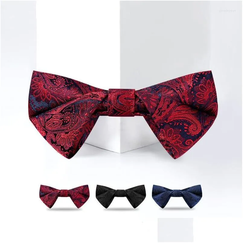 Bow Ties 2022 Designer Brand Retro Bowtie For Men italiensk stil Groom Party Butterfly Tie Polyester Silk Two Lay Present Box Drop Deliv Otfer