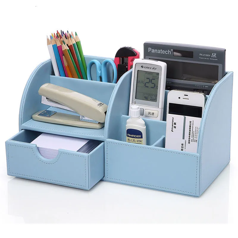 Organisateur De Bureau En Cuir PVC - 4 Compartiments Amovibles, 18.3x18.3x9.4 Cm, Rangement Stylos, Télécommande, Fournitures - 7