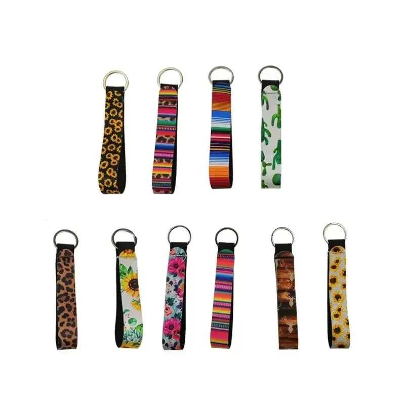 Sublimation Blank Long Keychain Pendant Keyring Heat Transfer Neoprene White Wrist Band Key Chain DIY Gift Party Favor 0423