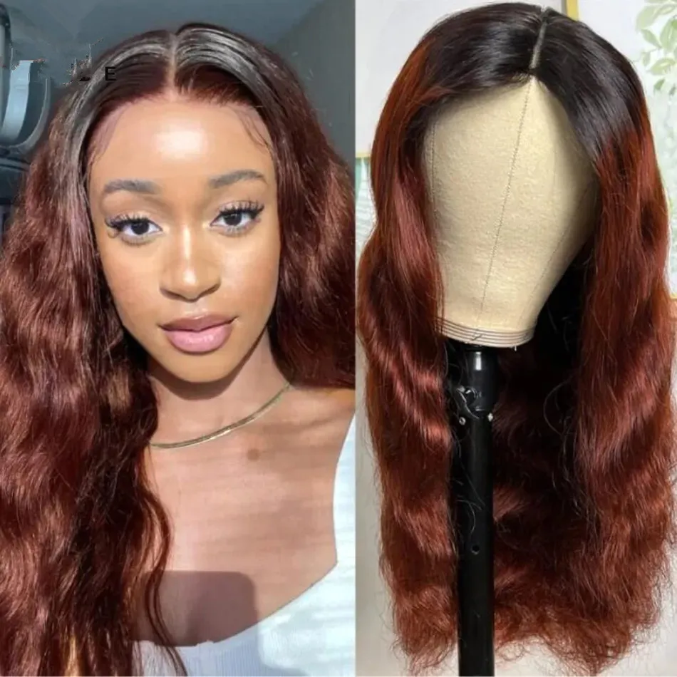 Ombre Body Wave V Part Wig Human Hair Glueless Thin V Part Wig With Dark  Roots Red Auburn No Leave Out Full HD From Echoli2011, $72.44 | DHgate.Com, image size:950x950