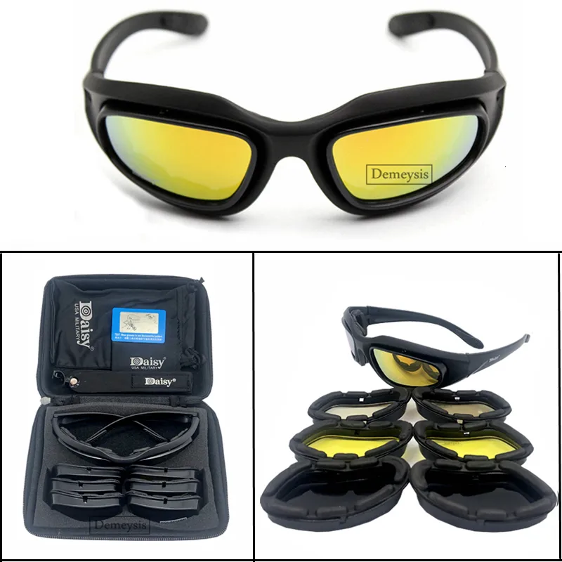 Lunettes de soleil tactiques Lunettes polarisées tactiques Lunettes de soleil militaires à 4 lentilles avec kit de 4 lentilles pour le sport de plein air Moto Équitation Randonnée Pêche Chasse 230905