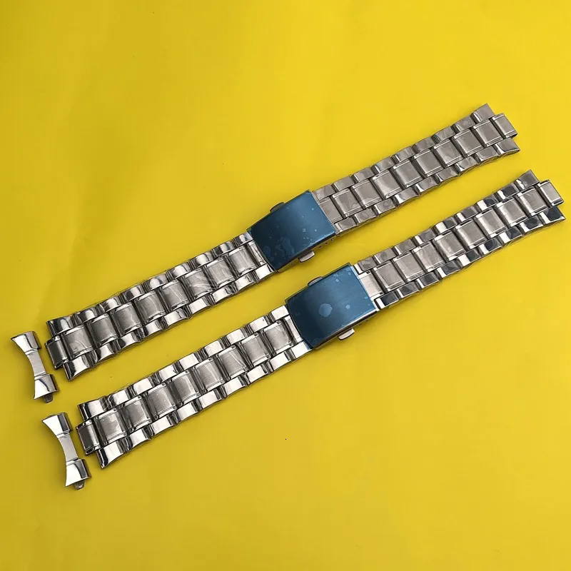 Watch Bands Curved Ends 20mm 22mm Stainless Steel Watch Band Link Bracelet Wrist Watchband Men Replacement Watch Strap with Pins 230905