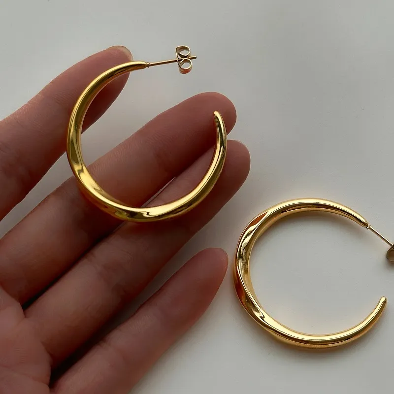 Grandi orecchini da donna per artista twist minimalisti vintage in acciaio inossidabile ipoallergenico placcato oro 18 carati