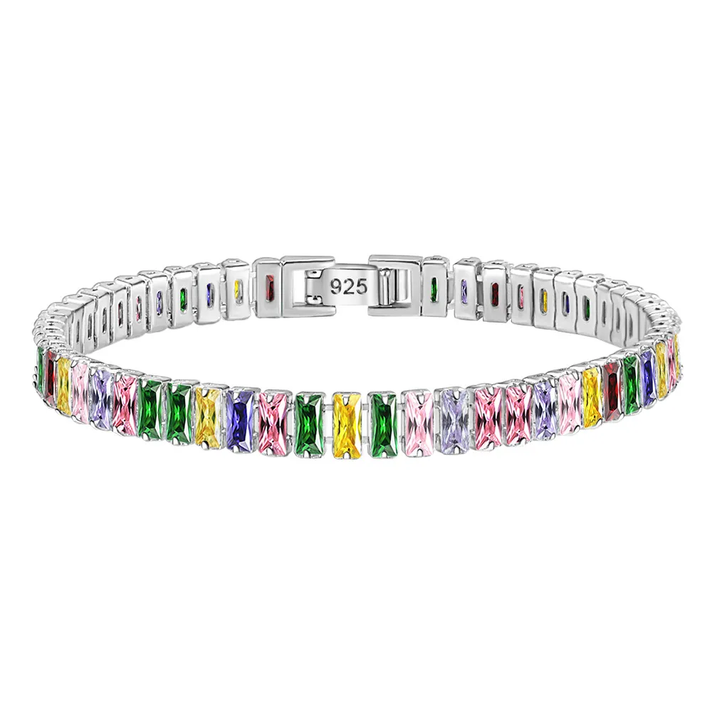 ملون الماس CZ Zircon الأنيق سوار سوار المجوهرات للنساء الفتيات أزياء OL مصمم S925 Silver Link Chain Bracelets Gift