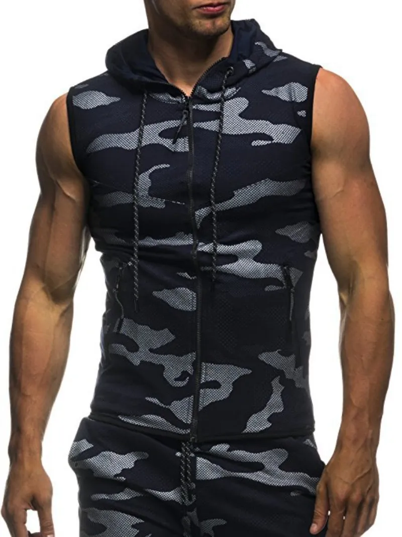 Men's Vests Men Bodybuilding Tank Tops Sleeveless Hoodies Man Casual Camouflage Hooded Vest Male Camo Clothing 230904_voghion.com