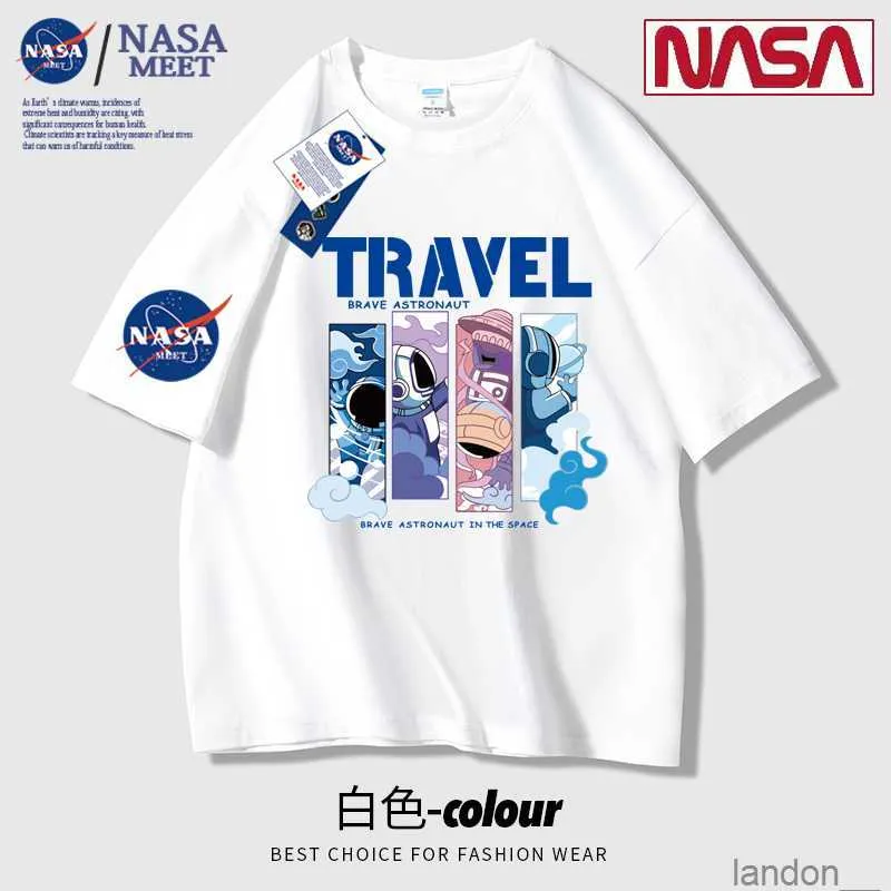 NASA COブランドのリトルデビルショートスリーブTシャツメンズアンドレディースルーズコットンアメリカンヘビー級Tシャツ新しい夏カップルウェア