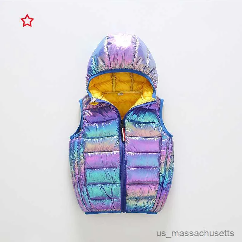 Casaco para baixo meninas colete jaquetas inverno quente colete jaquetas para crianças bebê casaco com capuz roupas infantis meninos leve outerwear r230905