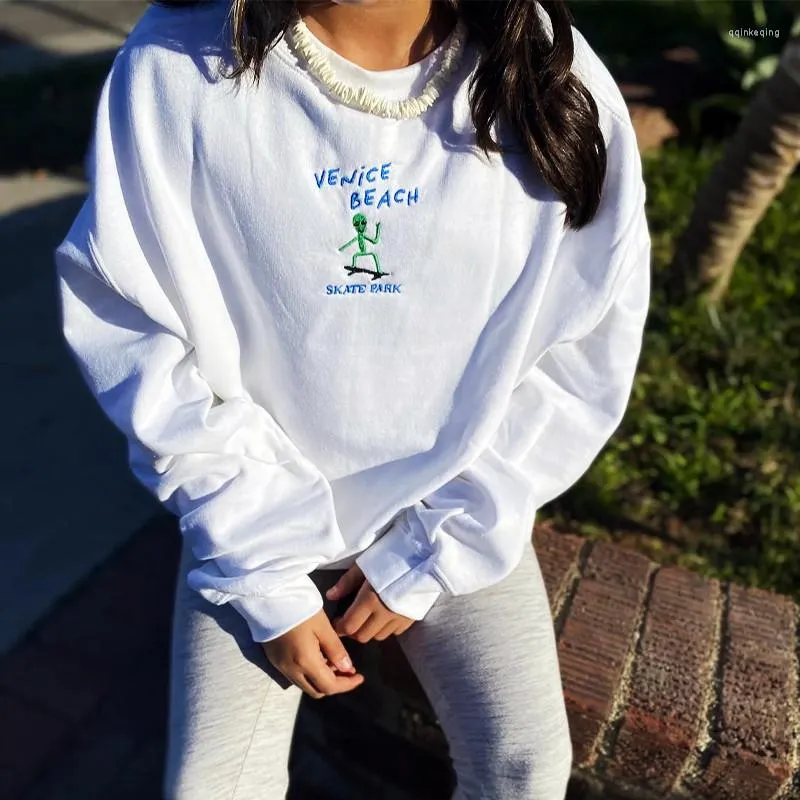 Kadın Hoodies Venice Beach Paten Parkı Komik Grafik İşlemeli Baskı UNISEX SWEATERS Gevşek Pamuk Crewneck Pullover Sokak Estetik