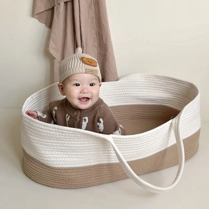 Baby Cribs 70x40x25cm Basket Portable Born Cotton Rope Woven Nest For Borns Sleeping Nest Bed Y230904