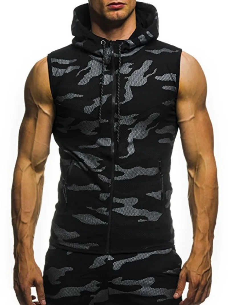 Men's Vests Men Bodybuilding Tank Tops Sleeveless Hoodies Man Casual Camouflage Hooded Vest Male Camo Clothing 230904_voghion.com