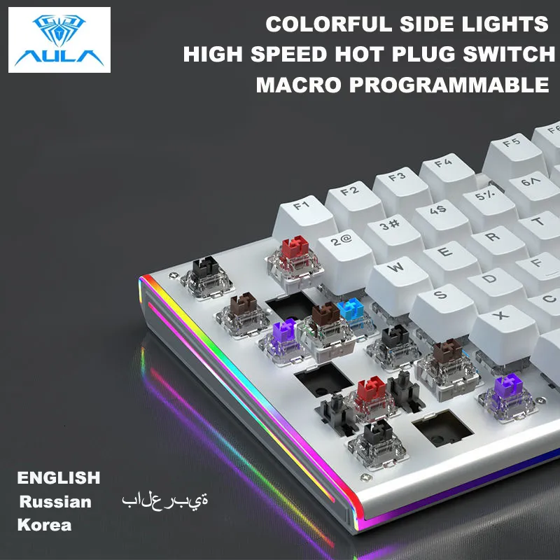 Keyboards AULA Swap Plug Swappable Custom makro dapat diprogram warna warni lampu samping Mekanikal Gaming Full Key antighosting Keyboard 230905