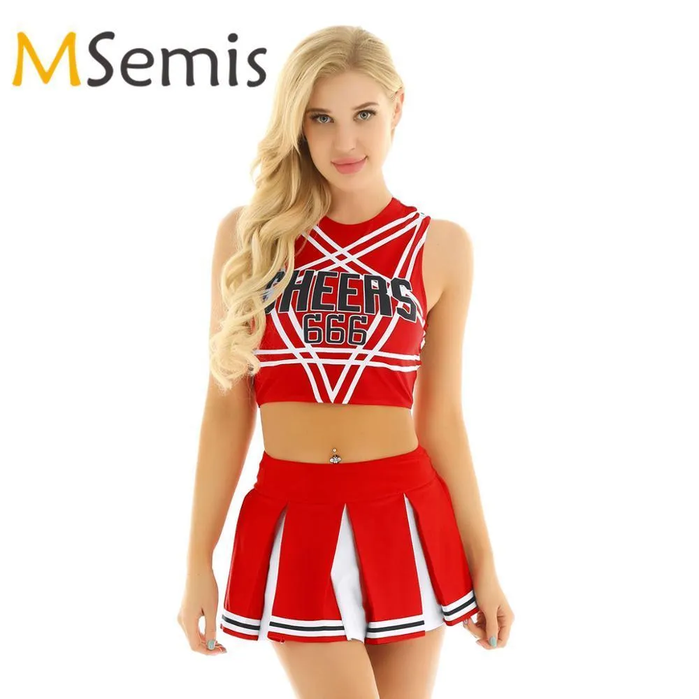 Cheerleader Sexy Outfit: Womens Cheerleader Cosplay Set Pentagram