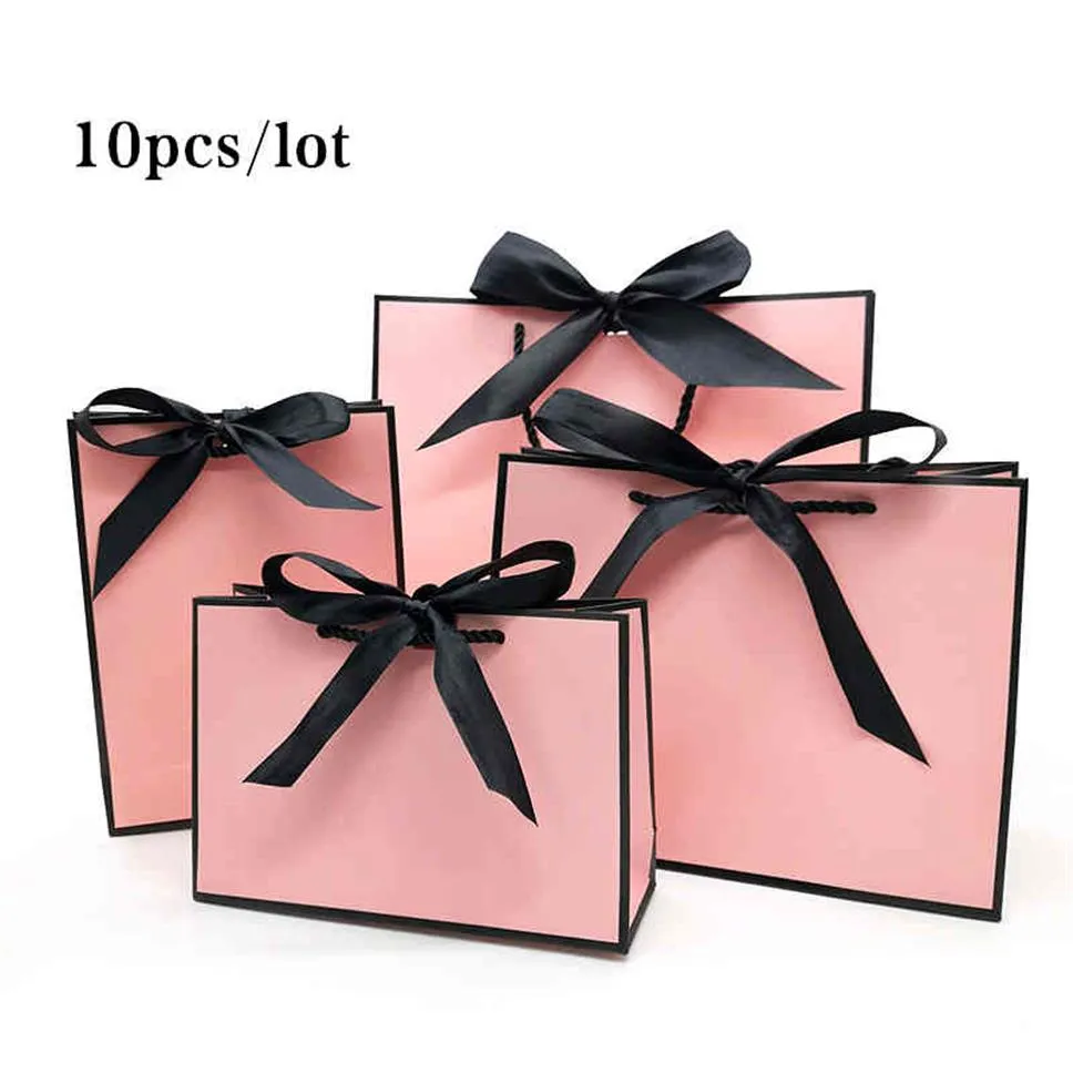 Pretty Pink Kraft Gift Bag Gold Present Box for Pajamas Clothers Books Packaging Gold Handle Paper Box Bags Kraft Paper Gift Bag 21316a