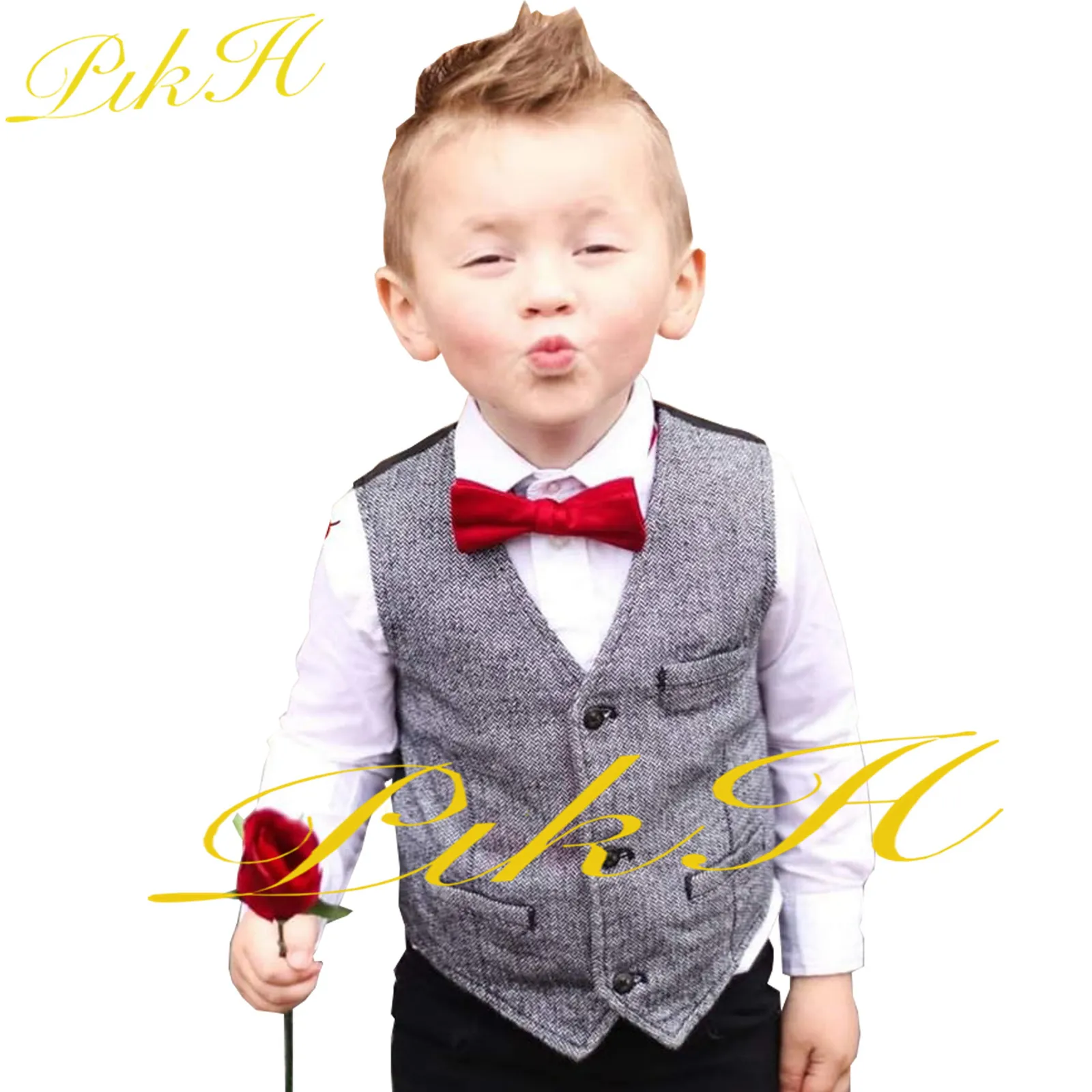 Waistcoat Boys Suit Vest Vintage Sleeveless Jacket Herringbone Kids Waistcoat Slim Child Vest Wool Black/Navy/Grey 230904