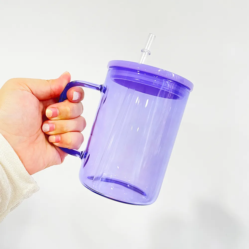 17oz Colorful Jelly High Borosilicate Glass Mug With Clear Crystal Lid And  Handle For Hot Chocolate And Iced Coffee Cup From Yipaisublimation, $3.1