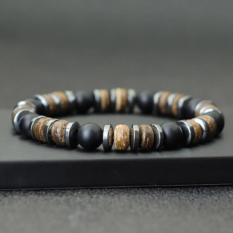 Bangle Vintage Men Armband Stone Natural Wood Braclet Homme Hematite Tiger Eyes Braslet Coconut Bead Brazalete Pulsera Hombre 230904