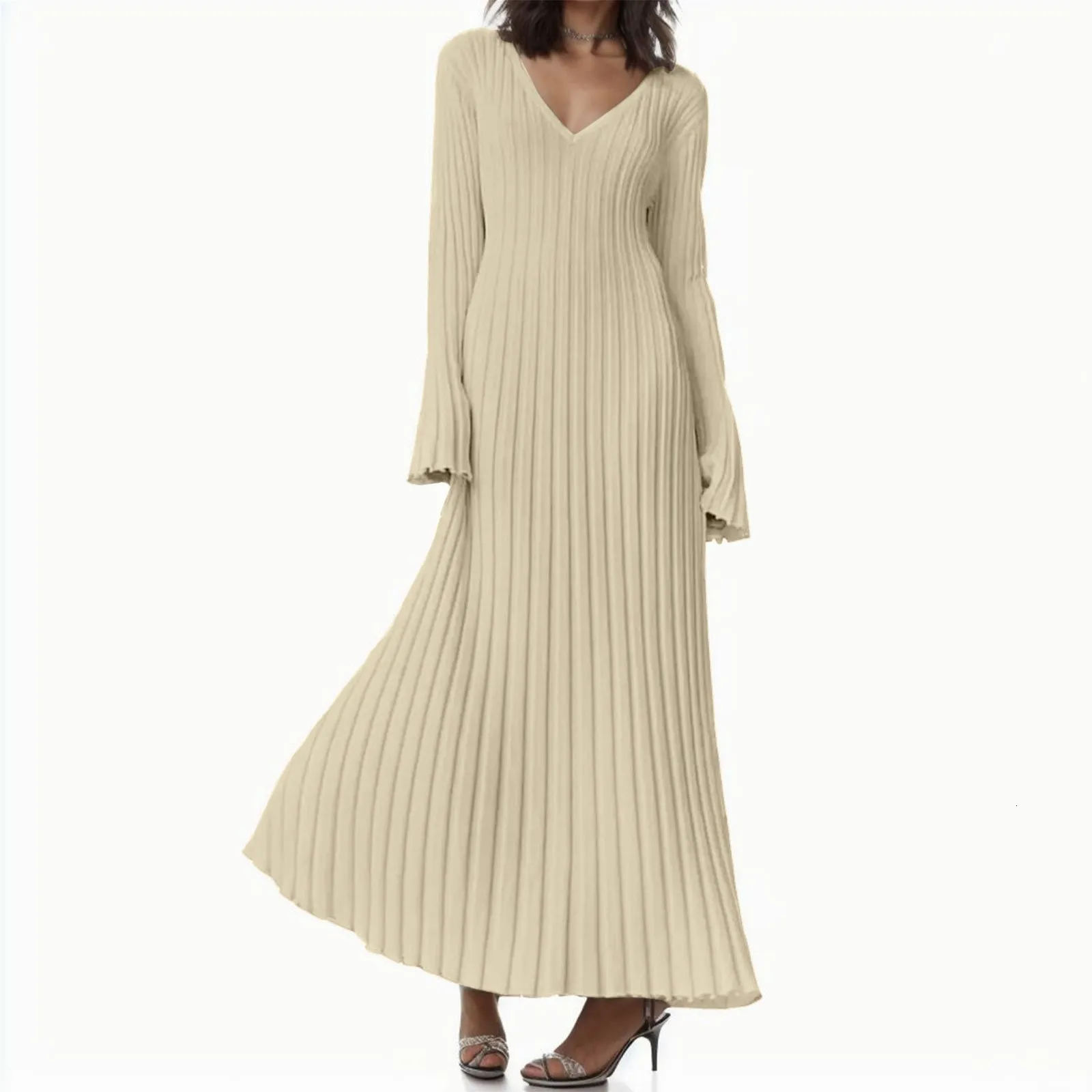 knitted aline dress Long Sleeve A Line Pleated Knitted Mini Dress