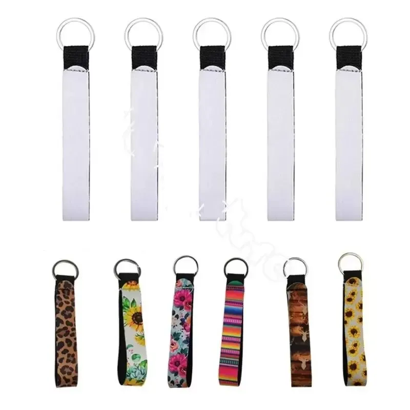 Sublimation Blank Long Keychain Pendant Keyring Heat Transfer Neoprene White Wrist Band Key Chain DIY Gift Party Favor 0423