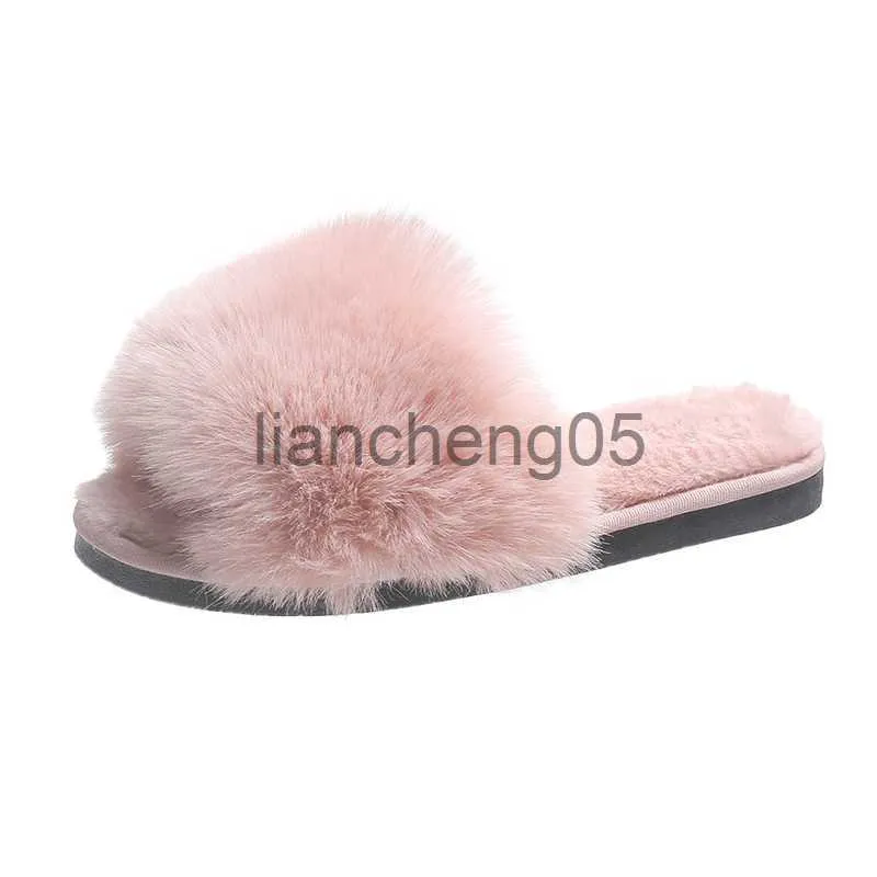 Pantoufles 2022 Hiver Femmes Furry Pantoufles Doux En Peluche Fausse Fourrure Chaussures De Sol Intérieur Dames Chaud Pantoufles À Bout Ouvert Fluffy Maison Diapositives X0905