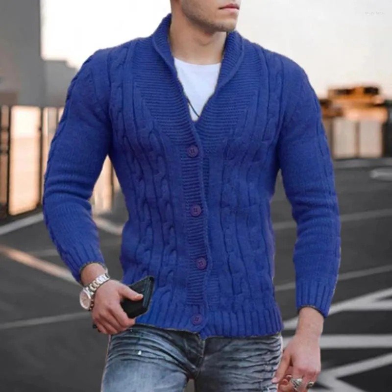 Suéteres para hombres Otoño suéter abrigo hombres punto elegante cardigan de punto solapa de un solo pecho con textura torcida delgada