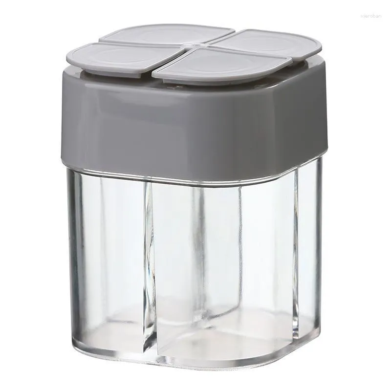 Storage Bottles Small Visible 4 Grids Plastic Salt Tank Seasoning Pot Spice Pepper Bottle Box Outdoor Home Barbecue Cooking Tool