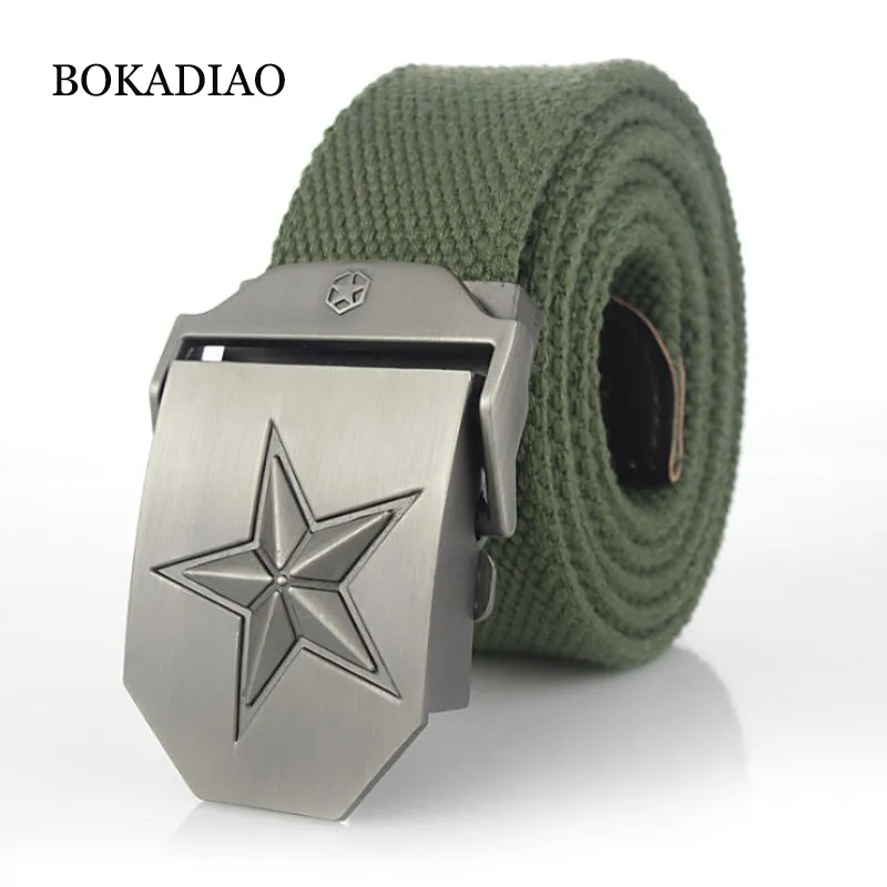 Bokadiao masculino feminino cinto de lona militar luxo 3d estrela fivela metal jeans cinto tático do exército para homens cinta masculina