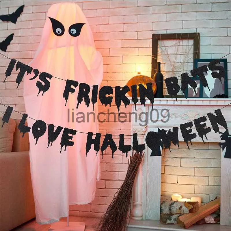 Party-Dekoration, IT'S FRICKIN BATS I LOVE HALLOWEEN, Party-Banner, Halloween-Hängegirlande, Papier-Wimpelkette, fröhliche Halloween-Party, Heimdekoration x0905 x0905