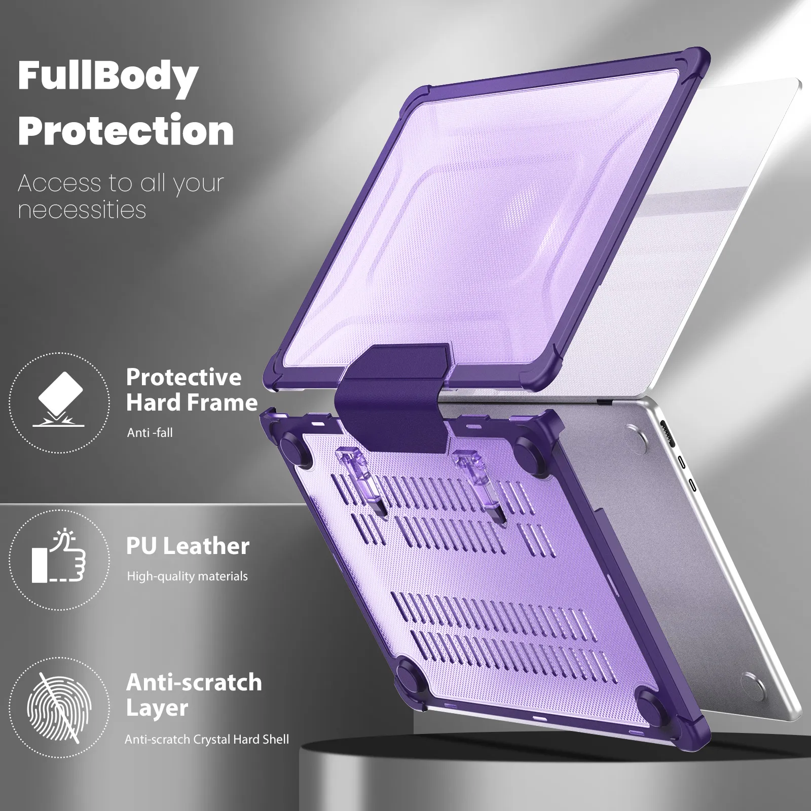 For MacBook Air 13.6 inch Case A2681 M2 Chip Shock Resisitance Hard Shell Heavy Duty Protective Cover with TPU Bumper and Fold Kickstand For Mac Book Pro 16" 14" 13"