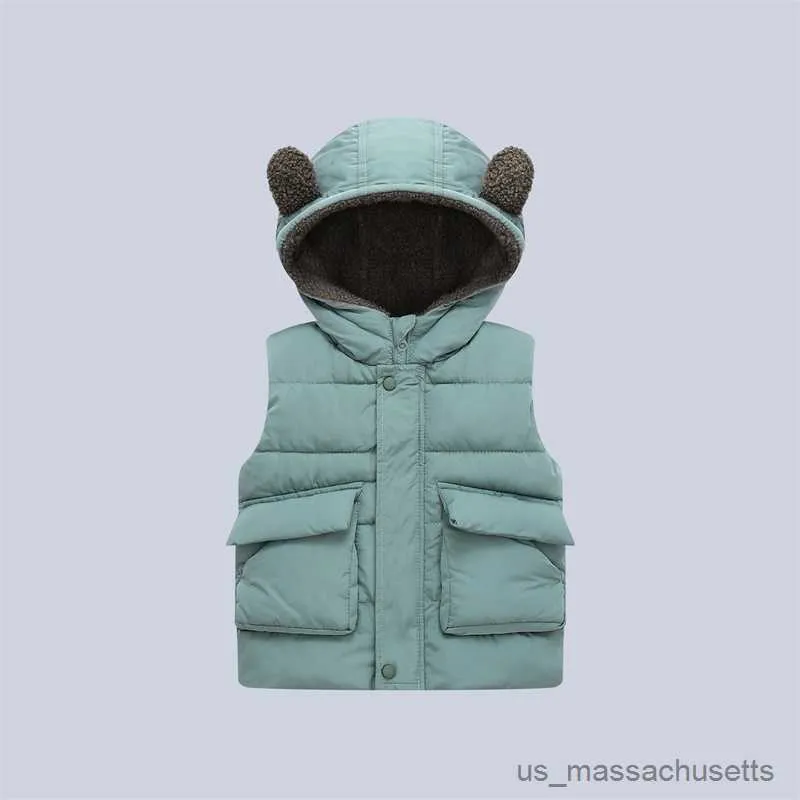 Down Coat Plus Thicken Children Down Vests Autumn Winter Boys Warm Cotton Waistcoat Kids Clothing Girls Hooded Zipper Vests Jackets R230905