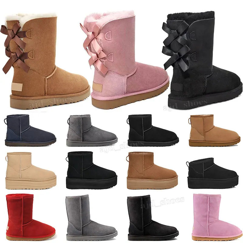 Uggit Top Designer Australie australia Outdoor Winter Snow Ultra Mini Platform Boots Womens Boot Fur Fluffy Leather Ankle Booties Chestnut Black Pink Girls Loafers