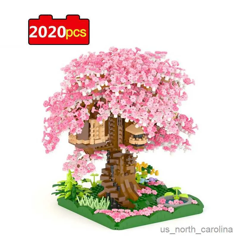 Blocks New Pot Plants Blocks City Sakura Succulents Cherry Blossom House Tree Model Building Blocks Toys for Children Gifts R230905