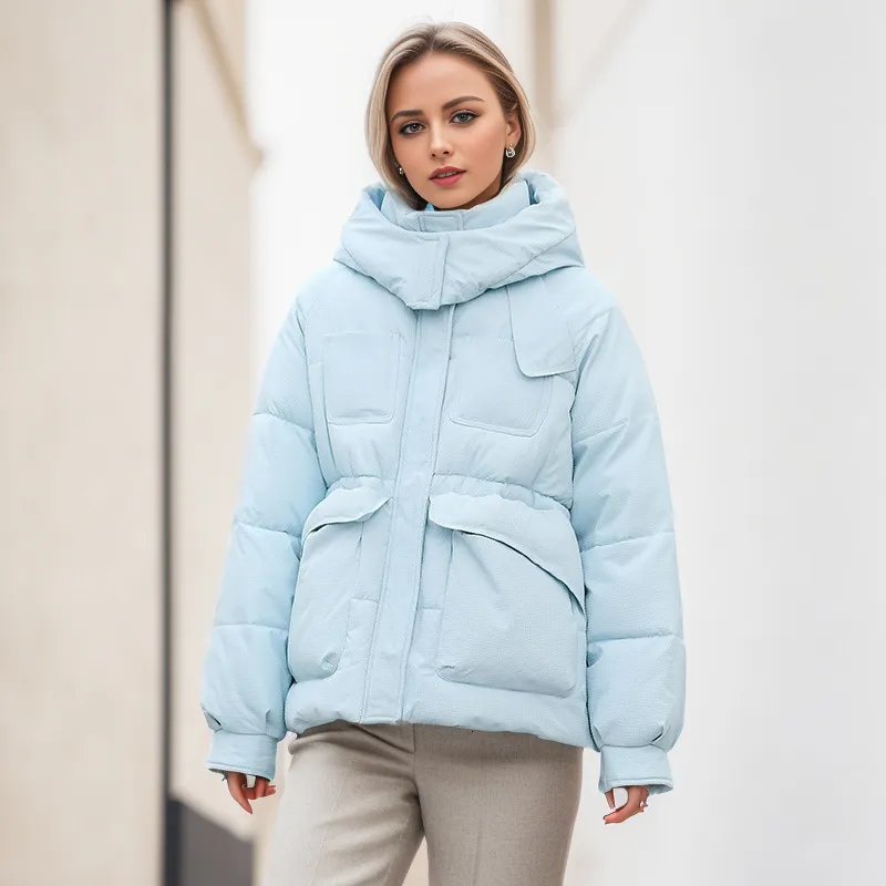 Femmes mélanges de laine à capuche Parka manteaux d'hiver pour les femmes Style coréen décontracté col montant taille épaissie veste chaude vêtements de neige vêtements d'extérieur 230905