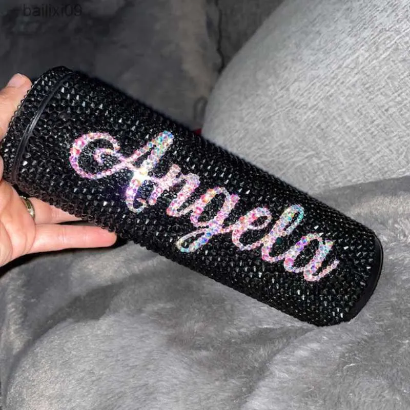 Bicchieri Nome personalizzato Tumbler Bling Strass Boccette per vuoto Thermos Bottiglie d'acqua in acciaio inossidabile Regali per ragazze Boccetta isolata T230905