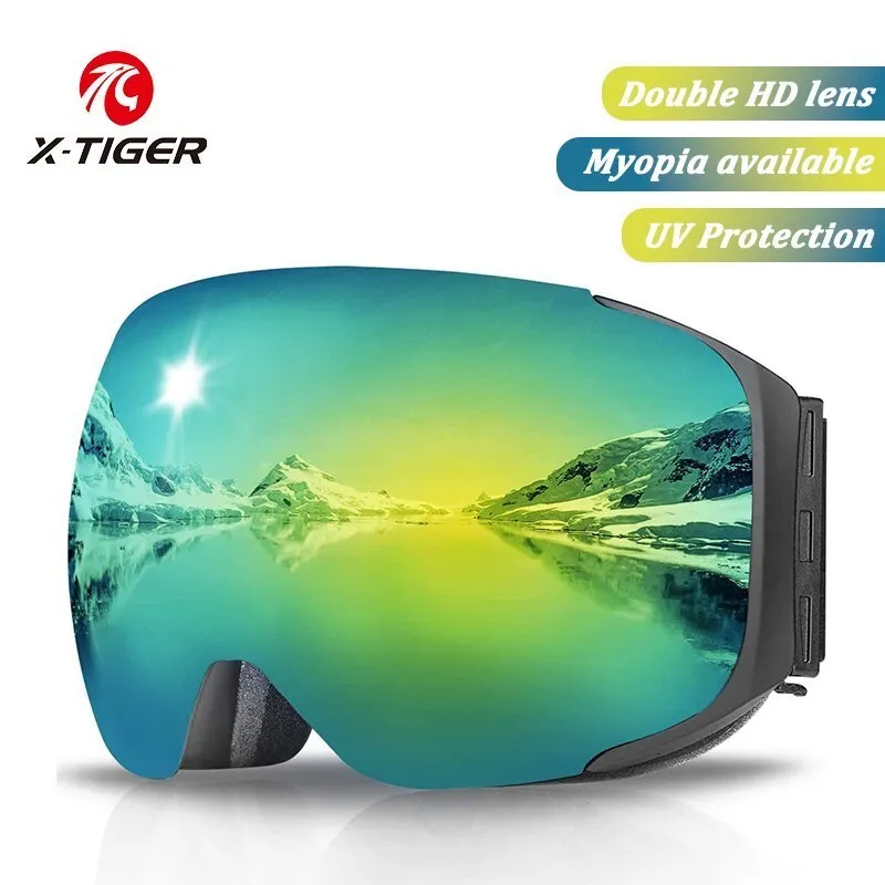 Лыжные очки XTIGER, сменные магнитные линзы, зимнее стекло, двухслойное стекло UV400, противотуманная УФ-защитная маска для сноуборда 230904