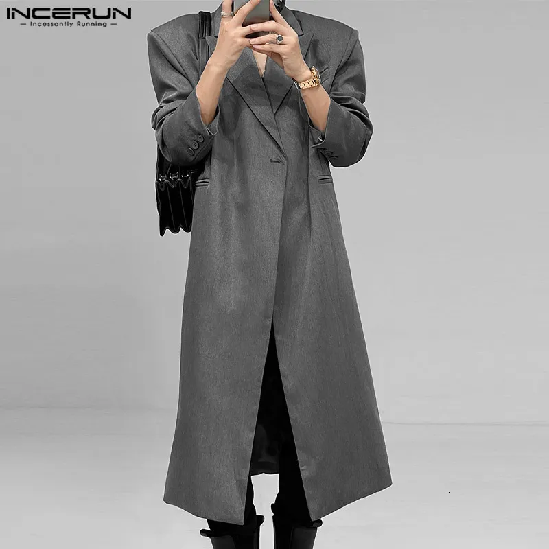 Men's Trench Coats INCERUN Fashion Men Solid Streetwear Lapel One Button Long Sleeve Casual Style Windbreaker 2023 Thin Overcoats 230904