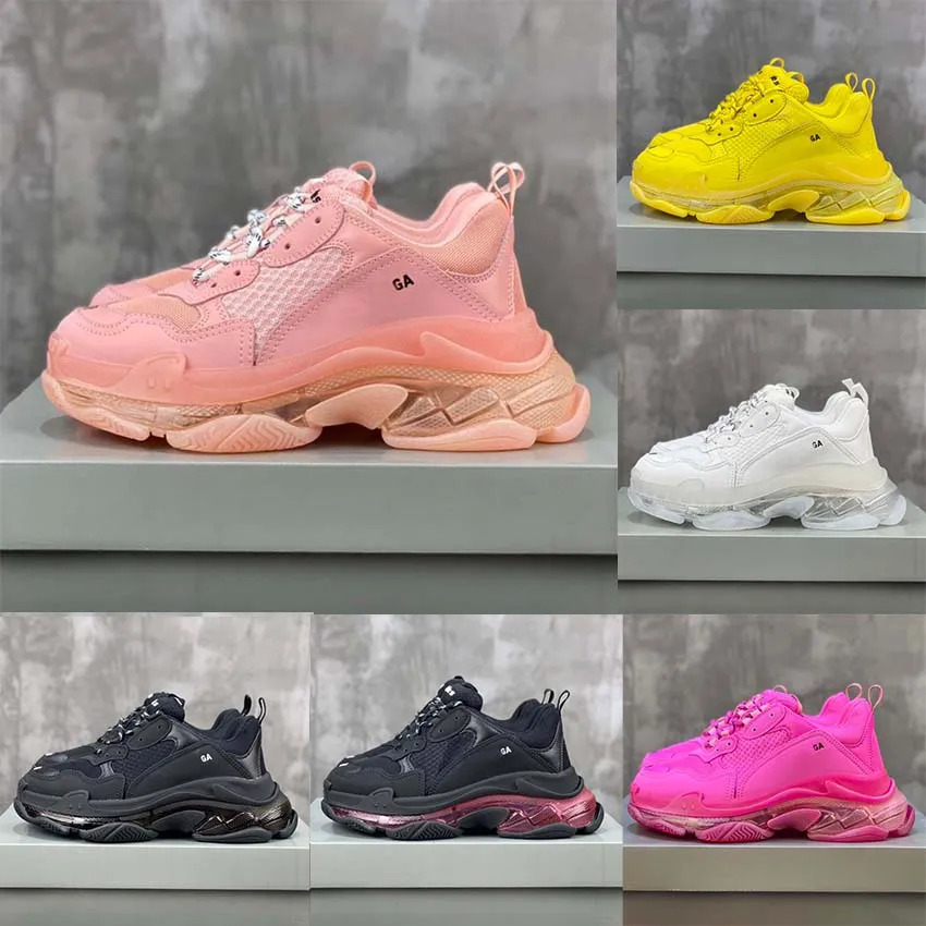 Nya trippel S män designer casual skor plattform sneakers kvinnor rensar ensam svart vit grå grön röd rosa blå kungliga neon mens tränare tennis