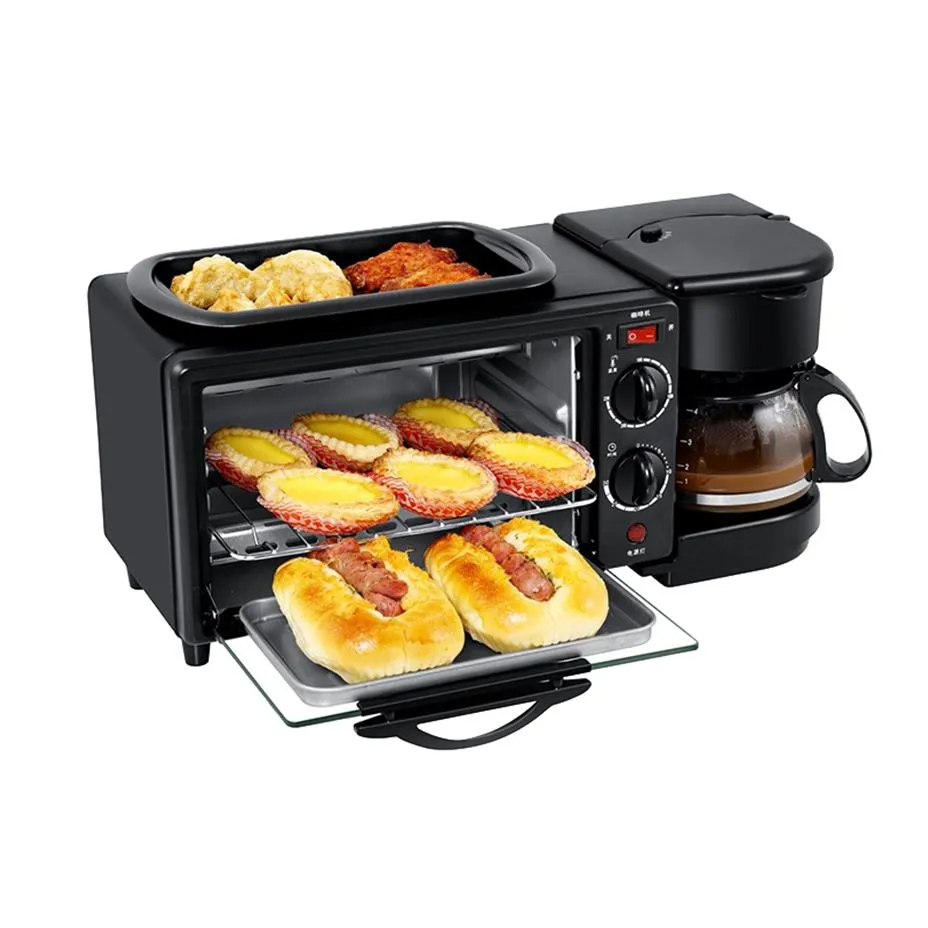 Hemma multifunktionella tre i en frukostmaskin Hushåll Electric Oven Toaster Freying Pan Mini Oven Breakfast Machine 220v350J