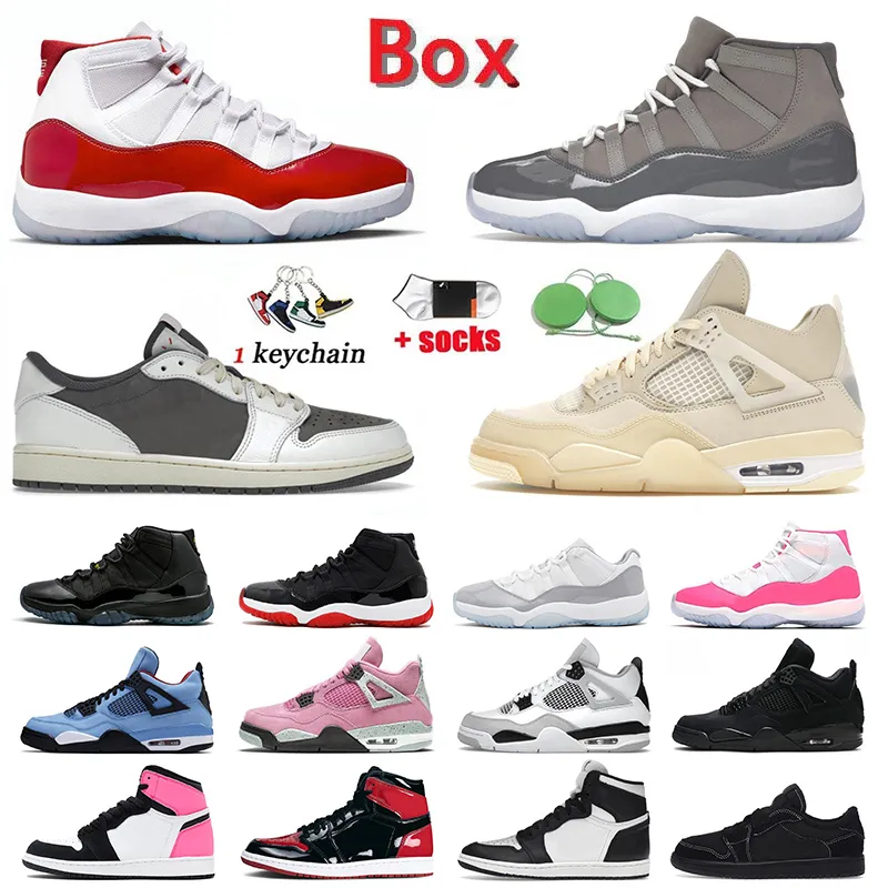 With Box Мужские кроссовки Jumpman Баскетбольные кроссовки Cool Grey 11 Cherry 11s Space Jam Reverse Mocha 1 Low Off 4 Black Cat 4s High Thunde Mid Pink Мужчины Женщины кроссовки dhgate