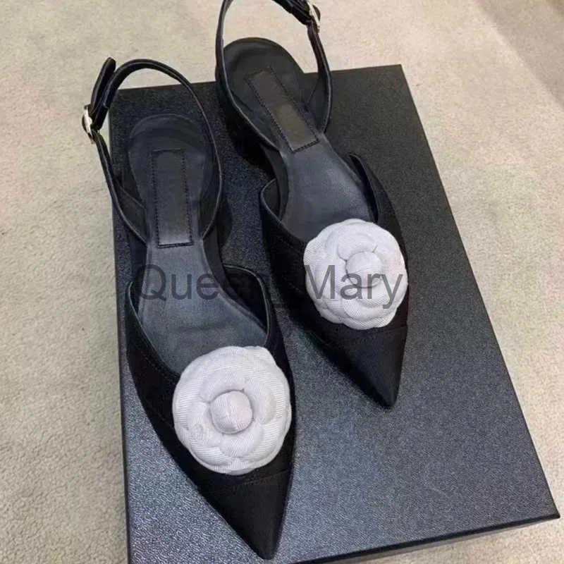 Sukienka buty nowe sandały z kwiatami klamry kobiety wysokie obcasy spiczaste buty ślubne kobiety Mary Jane Low Heels Sandalias de las Mjeres J230905