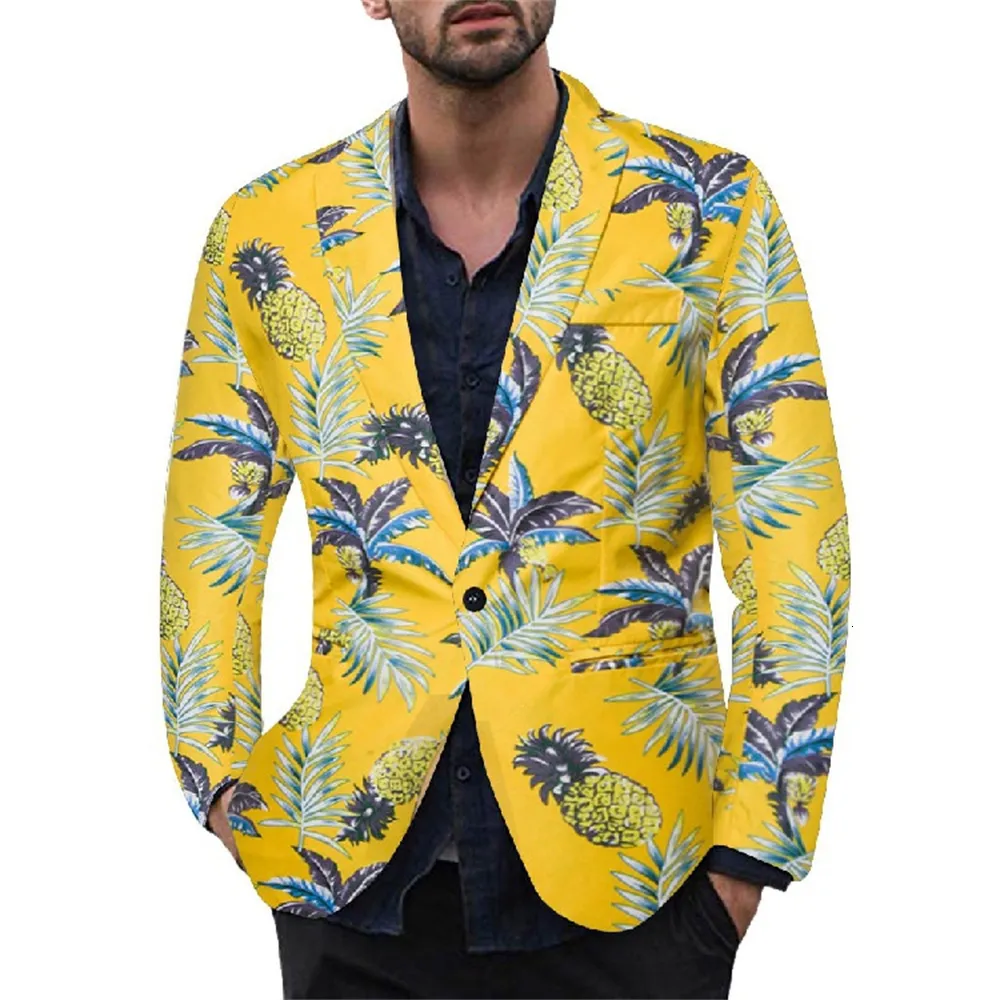 Erkek Suit Blazers 8 Warna Kasual Satu Tombol Cetak Jas Gaya Hawaii Blazer Seri Bunga Indah Jaket Mantel M 3XL 230904