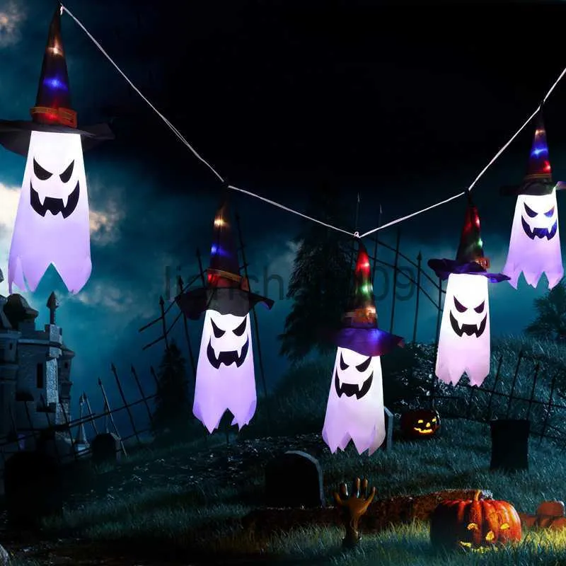 Decorazione per feste 5 pezzi / set LED Decorazione di Halloween Luce lampeggiante Gypsophila Fantasma Festival Dress Up Incandescente Mago Cappello di zucca Decorazione lampada x0905