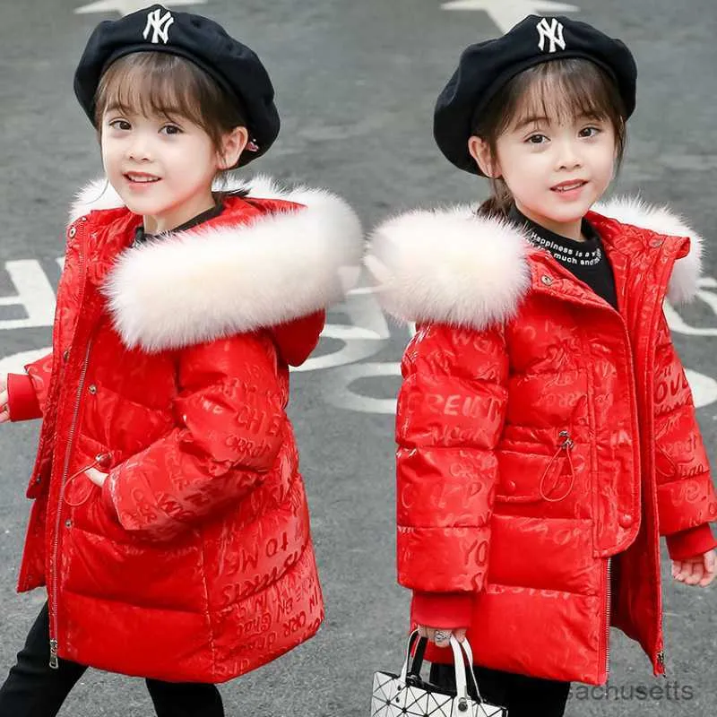 Piumino Gradi Piumino bianco spesso invernale per vestiti da ragazza Cappotto per bambini con cappuccio Capispalla per bambini R230905