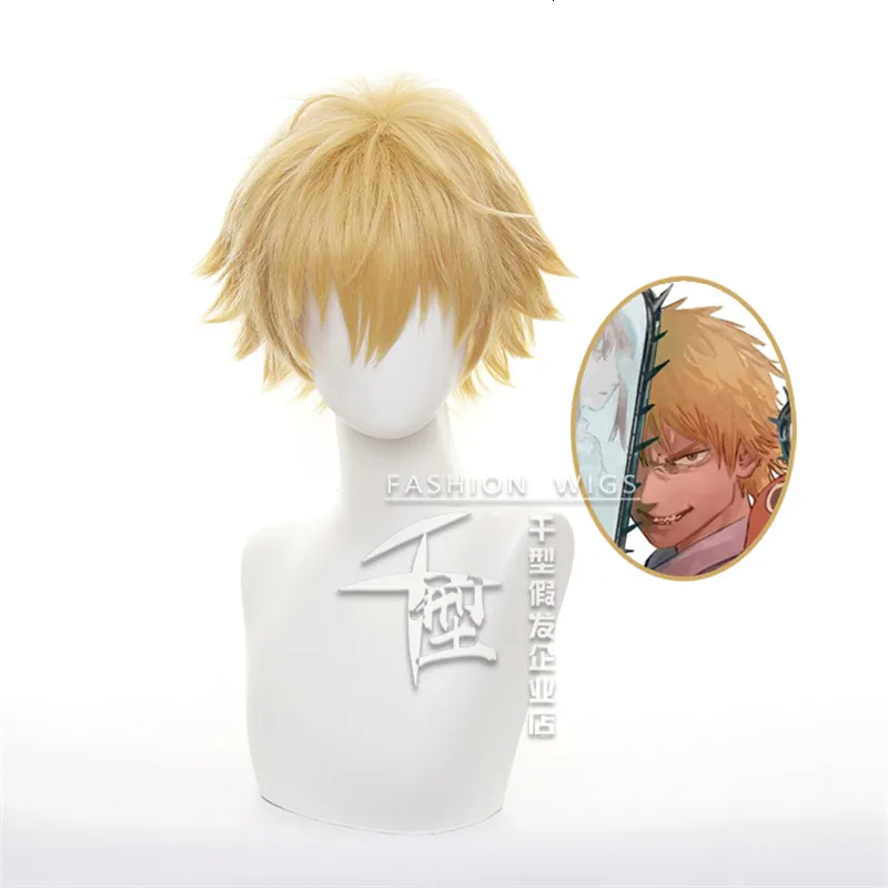 Cosplay Wigs Chainsaw Man Denji Cosplay Wig Short Golden Synthetic Hair for Men Anime Wig Halloween Carnival Party Denji Wigs 230904
