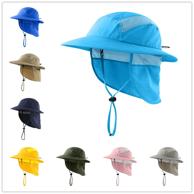 Шляпы с широкими полями Ведро Connectyle Летняя шляпа от солнца для маленьких мальчиков и девочек UPF50 со съемным клапаном на шее Beach Kids Safari Play 230904