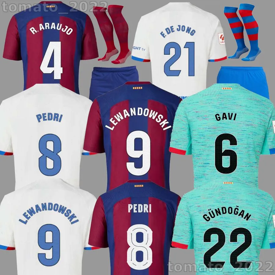 Hayranlar oyuncu 23 24 Lewandowski Futbol Jersey Gavi Camiseta De Futbol Pedri Ferran 2023 2024 FC Ansu Fati Raphinha Futbol Gömlek Erkek Kiti Çocuk Ekipmanları Barcelonas