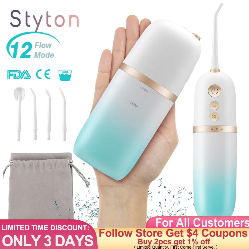 آخر نظافة عن طريق الفم Styton Water Flosser Untuk Gigi Portabel Irigator Flossing Gigi 12 Mode Dapat diisi ulang tahan air ipx7 dengan tas perjalanan 230904